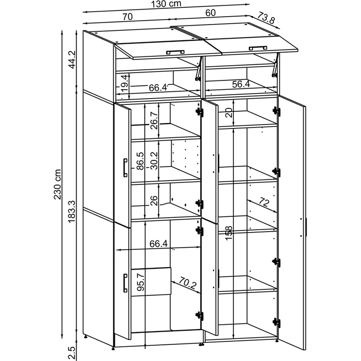 Roomart Waschmaschinenschrank- DORA-II- 130 cm breit – Waschmaschinen- & Trockner-Überbau mit Türen und Ausziehplatte, Bad & Waschküche • Anthrazit-Eiche – Bild 10