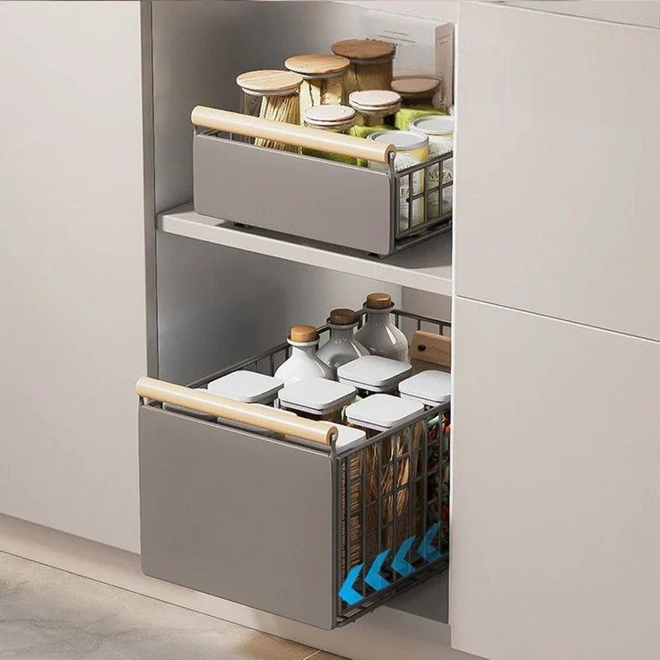 GarveeMore Küchenorganizer-Set Neu Spülbeckenregal aus Kohlenstoffstahl Ausziehbar Aufbewahrungsregal, Multifunktional Punch-Free-Schrank Schublade Korb Gewürzregal – Bild 4