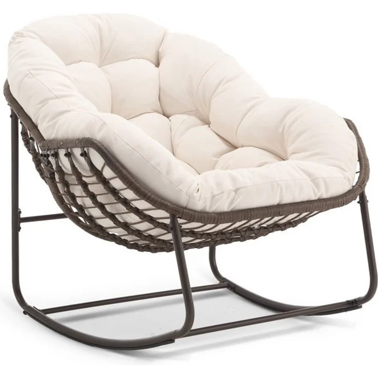 LVHOM Schaukelstuhl mit gepolstertem Kissen, Rattanstuhl mit Stahlrahmen, Lounge Sessel (Großformat B110.5cm x T94.5cm x H80cm,Dicke Kissen,160kg Tragfähigkeit, MEHRE FARBEN MEHRE OPTIONEN! Schaukelsessel umhüllendem Sitzgefühl & hoher Armlehne, 1 St),... – Bild 4