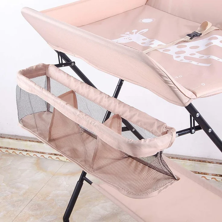 Klappbare Baby Wickelkommode, Wickeltisch mit Ablageflächern, Rollen, Kissen mit Höhenskala, 80 × 66 × (92-95-98) cm, Beige – Bild 6