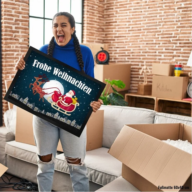 speecheese Fußmatte Frohe Weihnachten Fußmatte mit Weihnachtsmann Motiv Nikolaus Rentier – Bild 3