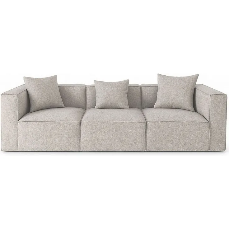 ebuy24 Sofa Box 3-Sitzer Sofa, 3 Dekokissen hellgrau.