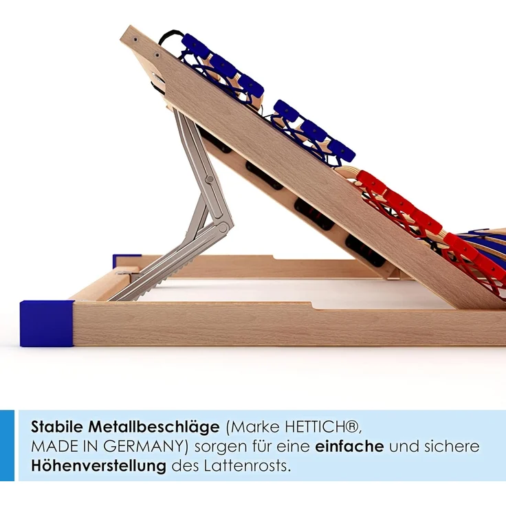 stabiler Lattenrost 100% BUCHE Lattenrahmen - Kopfteil verstellbar - SCHULTERFRÄSUNG, 7 Zonen, 42 Federleisten, Härte-Regulierung, Mittelgurt - VARIO SLEEP BEST 42® unmontiert (70x200 cm) – Bild 5