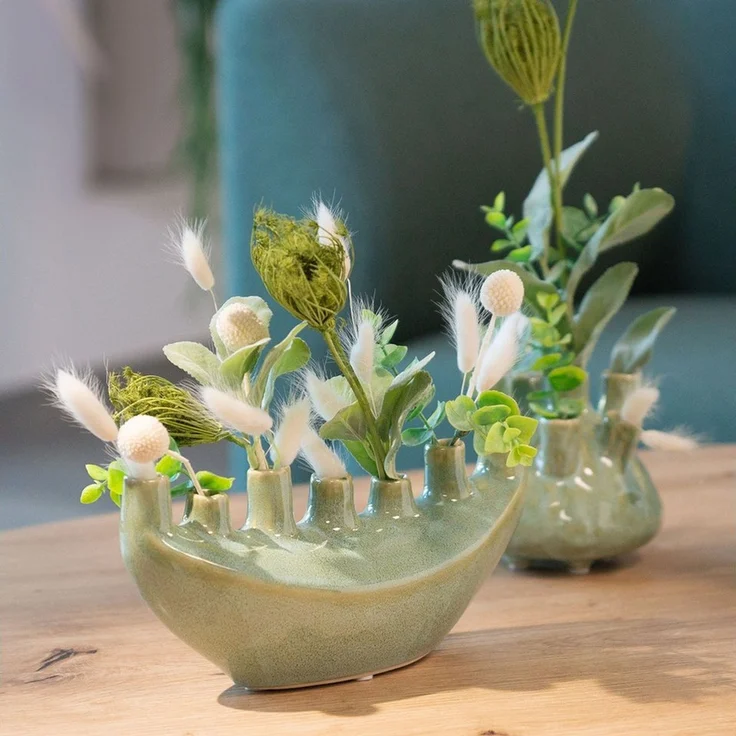 Viana Übertopf Deko Keramikvase Hellgrün Moderne Blumenvase Schiffchen 23cm – Bild 5