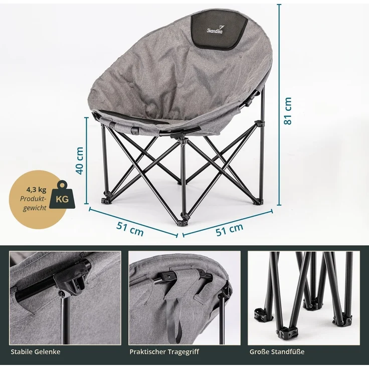Skandika Campingstuhl Moonchair Kupari, Faltsessel, Gartenstuhl, Klappstuhl bis 150 kg, weich gepolstert, Tragetasche, Große Sitzfläche, bequem, Outdoor – Bild 2