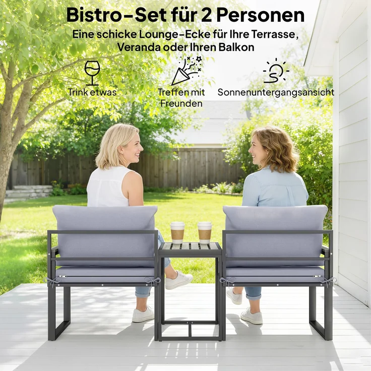 3-teiliges Balkonmöbel-Set 2 Sessel mit Tisch abnehmbare Sitz- & Rückenkissen atmungsaktiver Bezug Grau--Grau--63x63x64cm--YOUDENOVA – Bild 6