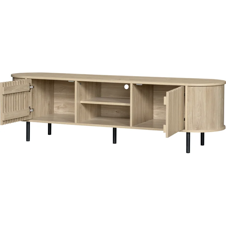 TV-Schrank Lowboard aus MDF mit durchbrochenem Holzdesign & 5 Beinen, für bis zu 65 Zoll, 160x40x47 cm, Naturholz – Bild 8