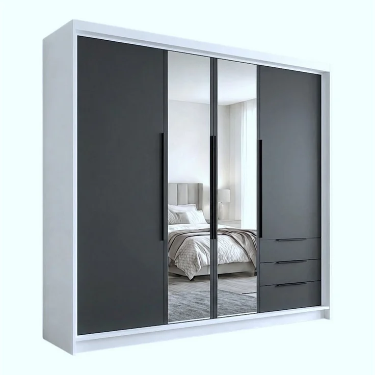 A&J MöbelLand GmbH Drehtürenschrank VIVO mit integrierten Schubladen (Geräumiger vier¬türiger Kleiderschrank mit Schubladen und Metallgriffen. Geräumiger Schrank mit einer Breite von 200 cm und Schubladen, ideal zur Aufbewahrung von Kleidung und Access... – Bild 5