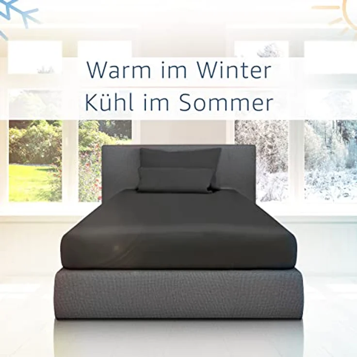 Amago - Spannbetttuch, 50 cm Steg, 100 prozent Baumwolle, 140x200 cm - Anthrazit – Bild 7