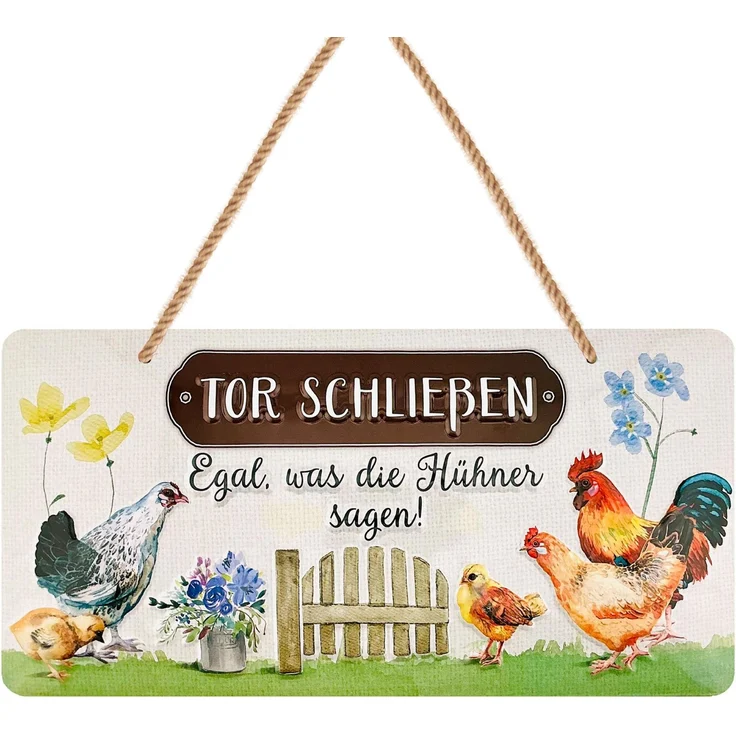 LANOLU Blechschild Tor Schließen Huhn - 16x32cm – Metall – Weiß – 16104 – Bild 1