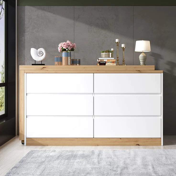 ZUBALIYA Schreibtisch mit feststellbaren Rollen – multifunktionales Design, 4 cm dickere, drehbare Tischplatte, fest arretierbar, weiß/Eiche, Faltbarer Schreibtisch, Eckschreibtisch, Sideboard,Dicke Materialie – Modell N880P4642189O – Bild 2