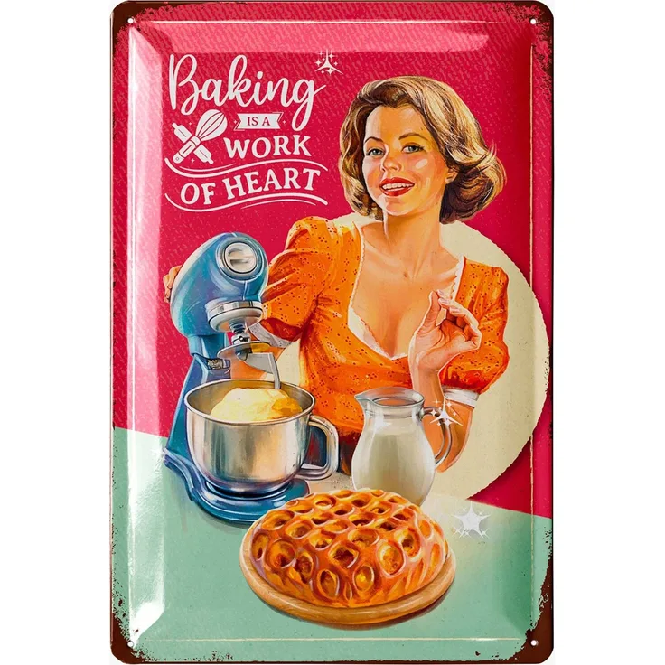 LANOLU Blechschild Baking - Work Of Heart - 20x30cm – Metall – Mehrfarbig – 20255
