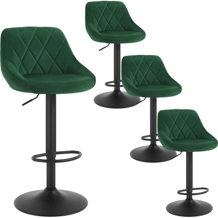 WOLTU Barhocker 4er Set, Barstuhl Höhenverstellbar, Samtsitz, Dunkelgrün | Drehbarer Bar Stool mit Rückenlehne und Fußstütze, rutschfeste Metallfüße, für Küche und Hausbar