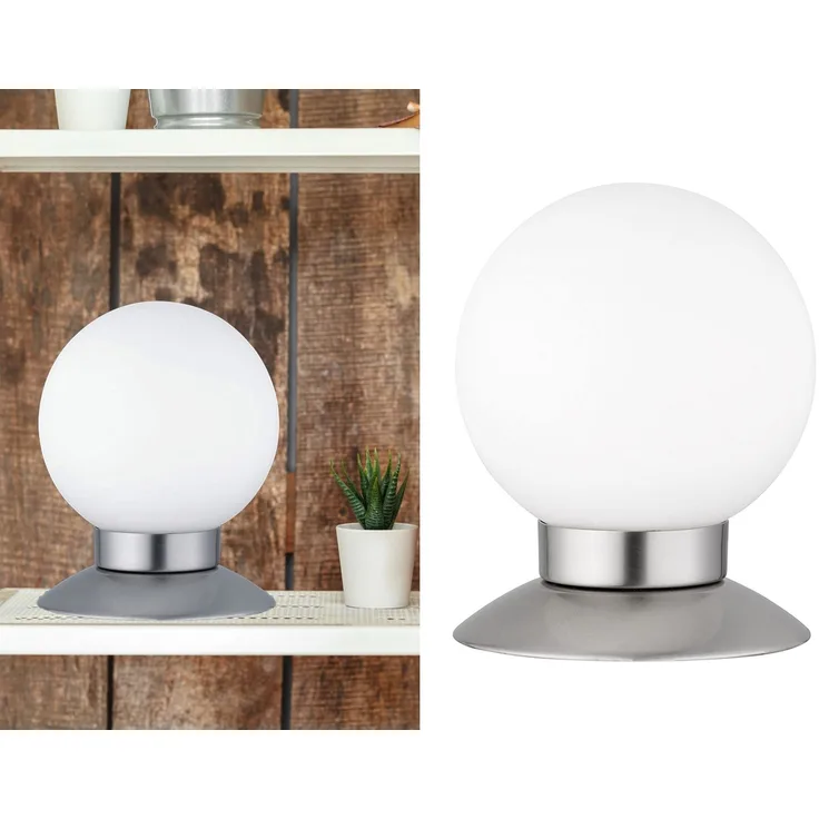 LED Tischleuchten 2er SET Silber Glasschirm Weiß dimmbar Touch Sensor, Höhe 13cm
