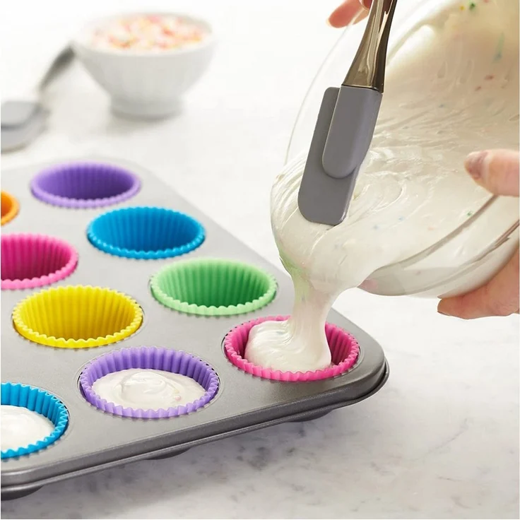 TUWENA Silikonform Wiederverwendbare Muffinformen aus hochwertigem Silikon Cupcake, (12-tlg), Antihaftwirkung – Bild 2