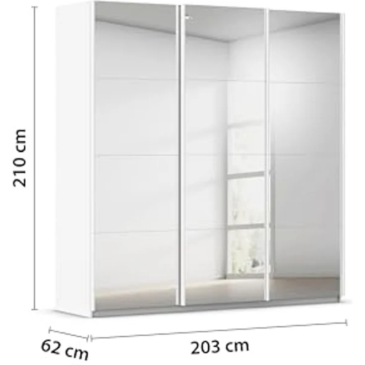 Rauch Möbel Kulmbach, Kleiderschrank mit Schwebetüren für Schlafzimmer, Kinderzimmer, Flur, 3-türig, mit Spiegel und Soft-Close-Funktion, Zubehör Premium, Farbe Weiß, Breite 203 cm – Bild 3