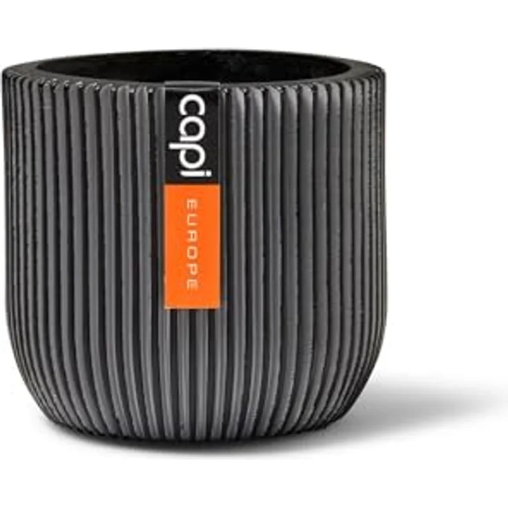 Capi Europe Übertopf rund Nature Groove, handgefertigt aus Polyester, Anthrazit, Ø 17 cm, H 15 cm