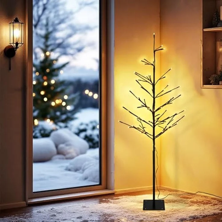Spetebo LED Baum Deko für Außen und Innen 120 cm Höhe, Netzteil, LED fest integriert, gold, Weihnachts Dekobaum mit 80 LED beleuchtet – Bild 6