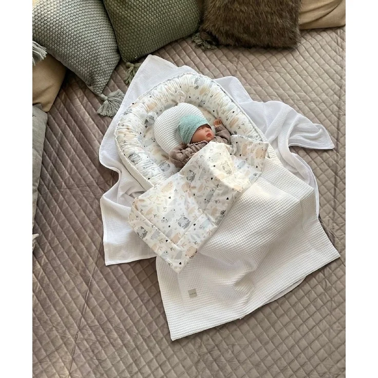 Loolay Bettnestchen Weiß WAFFELPIQUE/ HASE Beige Babynest Babyaustattung Neugeborene SETS, (Reisebett Unterlage Nestchen SOLO/ o. in Premium Geschenk SETS, 5-tlg, 4 Jahreszeiten ATMUNGSAKTIVER WAFFELSTOFF), LOOLAY® - 100% Europäische Stoffe und Kleinse... – Bild 2
