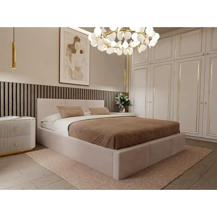 Muralo Polsterbett mit Bettkasten und Kopfteil, Metallgestell, Creme, 120x200 cm, ohne Matratze – Bild 7