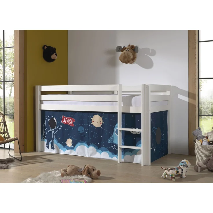 Kinderbett Karolina 210x114x106 Massivholz Weiß Textilset Rakete – Bild 2