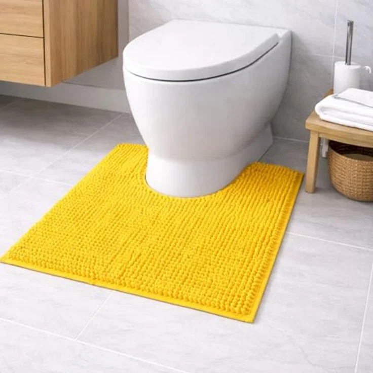 WohnDirect Badematte 45x45 cm MIT WC Ausschnitt | Gelb - rutschfest & Waschbar - Badezimmerteppich zum Set kombinierbar, Badvorleger, WC Garnitur, Badteppich – Bild 2