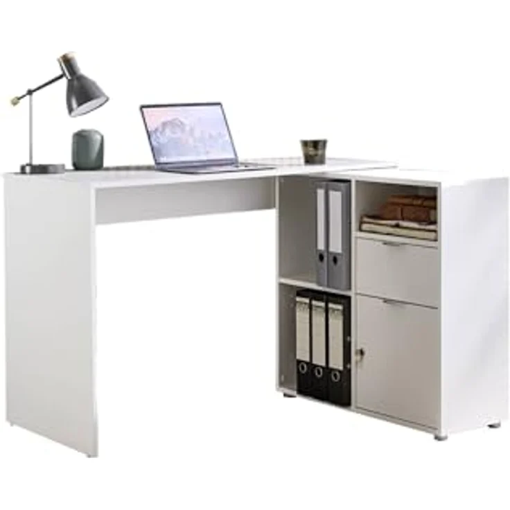 BMG Möbel Eckschreibtisch LENI (Schreibtischplatte mit Regal), Breite 110 cm, spiegelverkehrt montierbar, abschließbare Tür – Bild 3