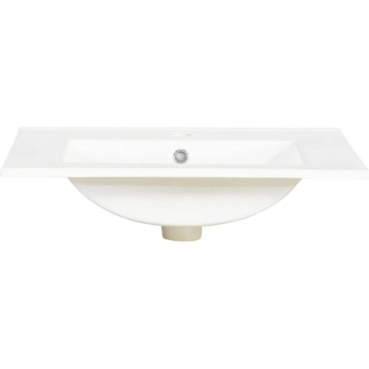 Waschbeckenunterschrank 61x47x89 cm mit Keramikwaschbecken, Rattantüren und Ablageböden – Bild 9