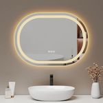 EMKE Spiegel Oval Badspiegel mit Beleuchtung Badezimmerspiegel, 70x50cm, Touch, 3 Lichtfarbe, Beschlagfrei