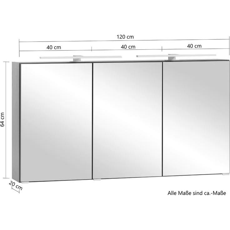 Badezimmer 3D-Spiegelschrank 120 cm breit VIDAGO-03 in Wotan Eiche Nb. mit LED Beleuchtung, B/H/T: ca. 120/64/20 cm – Bild 9