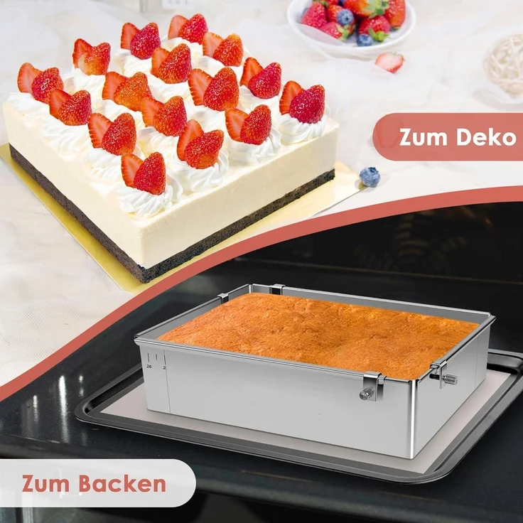 Verstellbarer Edelstahl Backrahmen 8 cm eckig Backform hoch quadratisch – Bild 3