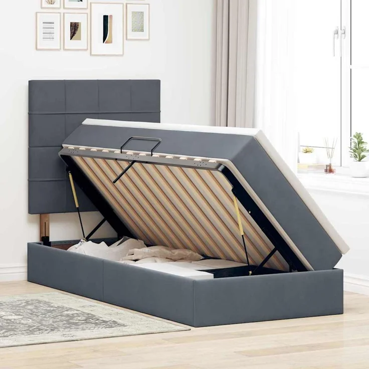 vidaXL Aufbewahrungsbett mit Matratze Dunkelgrau 90 x 200 cm Samt 3372004 – Bild 4
