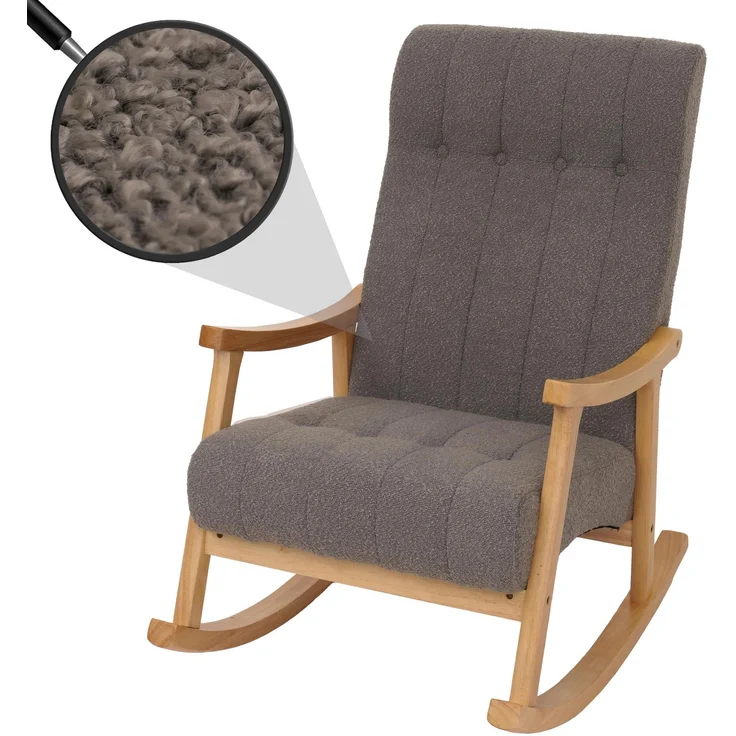 Schaukelstuhl HWC-K10, Relaxsessel, Holz FSC® Stoff/Textil Bouclé (450g/m²) ~ dunkelgrau, Gestell natur – Bild 1
