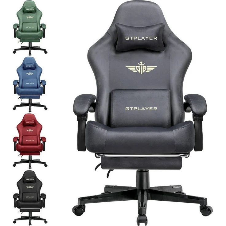 GTPLAYER Gaming Stuhl, Atmungsaktiver Bürostuhl, bürostuhl ergonomisch, Hochwertiger - Stoff, Ergonomischer PC Stuhl, 160° Verstellbare Rückenlehne und ausziehbare Fußstütze, Grau – Bild 5