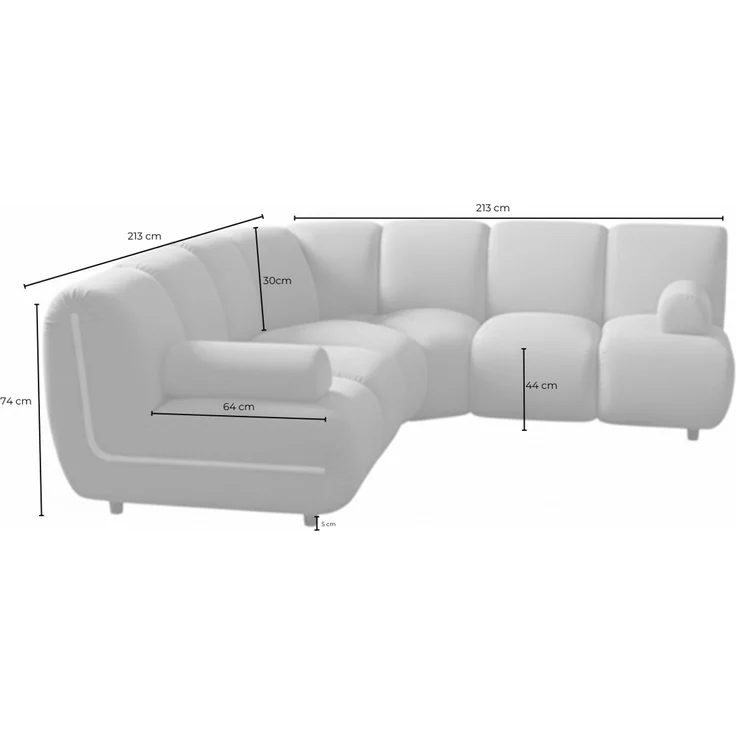 KAWOLA Modulsofa LAYLA Ecksofa 3 Module 2 Armlehnkissen Velvet taupe 74 x 213 x 213 cm – Bild 7