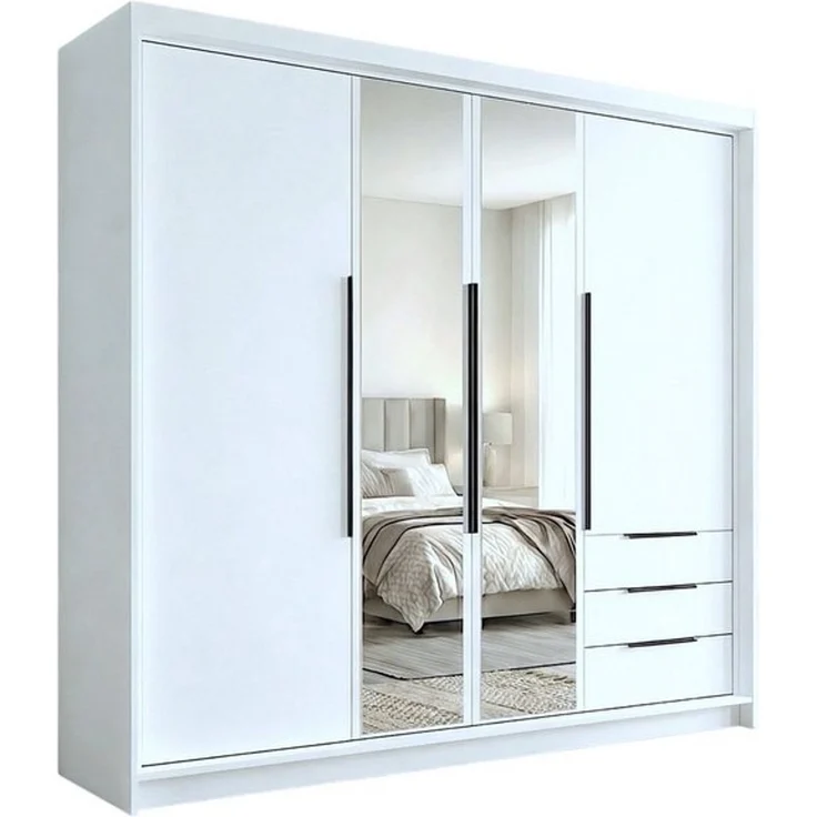 A&J MöbelLand GmbH Drehtürenschrank viertüriger Kleiderschrank mit Schubladen und Metallgriffen. (Geräumiger vier¬türiger Kleiderschrank mit Schubladen und Metallgriffen. Geräumiger Schrank mit einer Breite von 200 cm und Schubladen, ideal zur Aufbewah... – Bild 4