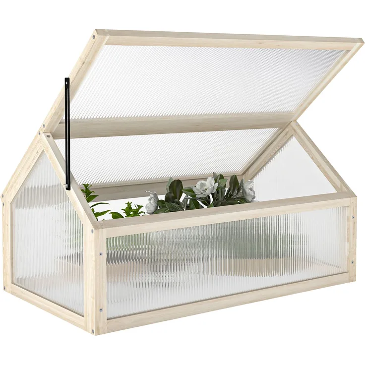 MELAYR, Mini-Gewächshaus, Kompaktes Pflanzenhaus aus Holz, Polycarbonat-Platten, 90 x 52 x 49.5 cm, Naturholz