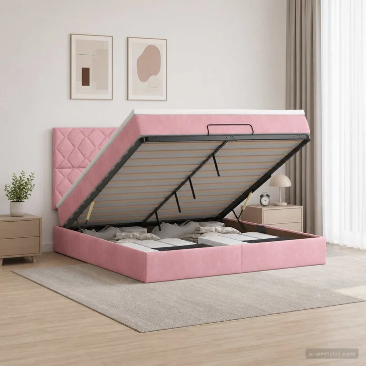 vidaXL Ottoman Bett mit Matratze mit Kopfteil Rosa 180 x 200 cm Samt 3457814 – Bild 1