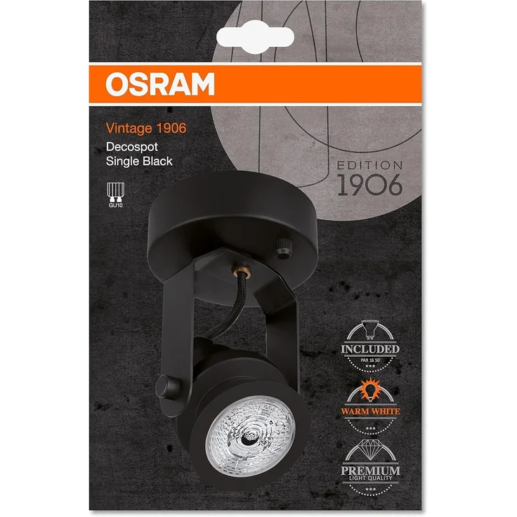 Osram Vintage Edition 1906, Decospot Single, Schwarz, Wand- und Deckenleuchte, IP20, inklusive Leuchtmittel, Aluminiumgehaeuse – Bild 5