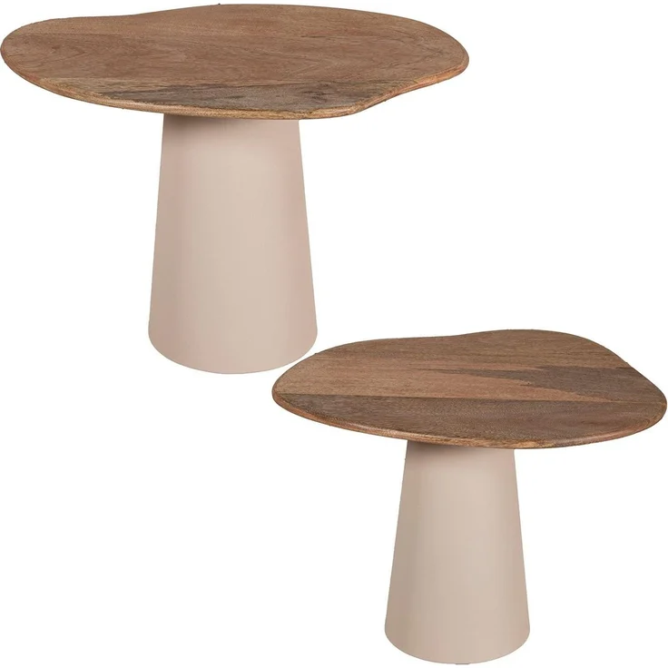 DRW Set mit 2 Beistelltischen aus Holz und Metallsockel in Natur und Beige, 60 x 40 x 40 cm – Bild 1
