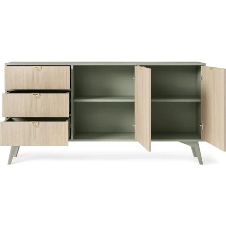Lomadox Sideboard FAREHAM-160, 158cm breit, eukalyptusfarben, Front mit Fischgrätenmuster – Bild 3