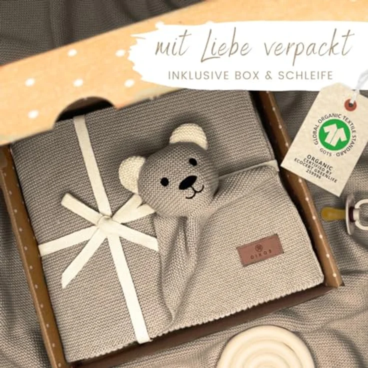 Babydecke DIKOS® Babydecke SCHMUSE-Bär Baby Geschenk Mädchen Junge Geschenkset, DIKOS, Geschenk zur Geburt, PREMIUM Qualität, 100 % BIO Baumwolle, nachhaltig – Bild 3