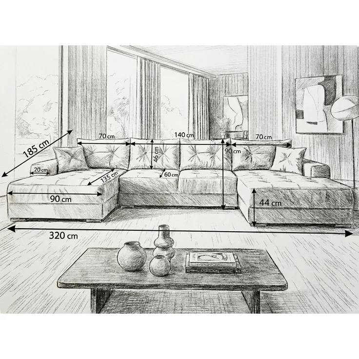 Ecksofa MODENA 320 cm x 185 cm – Stoff: VELUTTO Espresso 6 Farbe: Dunkelbraun – Bild 6