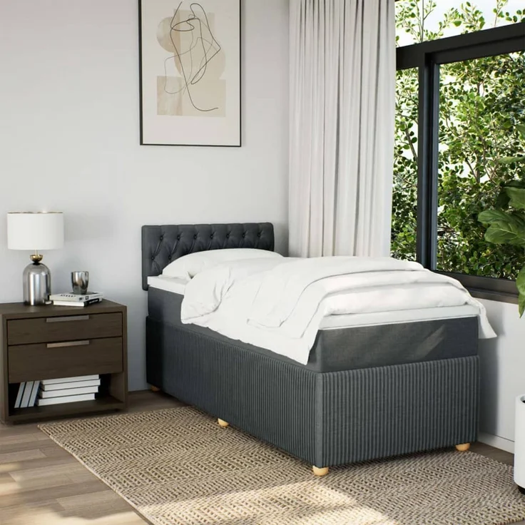 vidaXL Boxspringbett mit Matratze Dunkelgrau 80x200 cm Stoff 3289591 – Bild 4