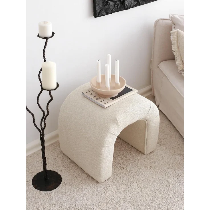 Atelier Del Sofa Stylish Pouffe, Cream Teddy Fabric, 51 x 45 x 46 cm | 100% Polyester, Beech Tree Frame | Perfect for Modern Living Rooms & Cozy Spaces – Bild 4