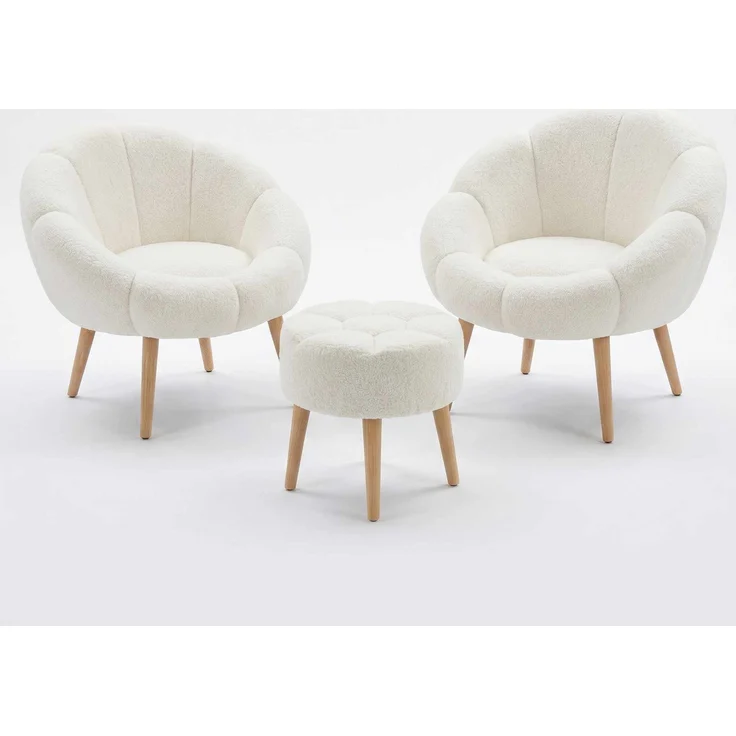 Hanah Home 'Lida Wellsoft - White' Ohrensessel- und Hocker-Set (3-teilig), Weiß, 75 x 100 x 42 cm – Bild 3