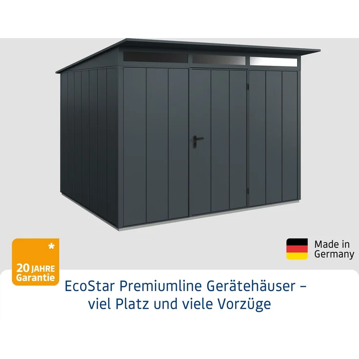 Hörmann Ecostar Metall-Gerätehaus Elegant mit Pultdach Typ 3, 238x303 cm , anthrazitgrau, 7,2 m²,1-flüglige Tür – Bild 3