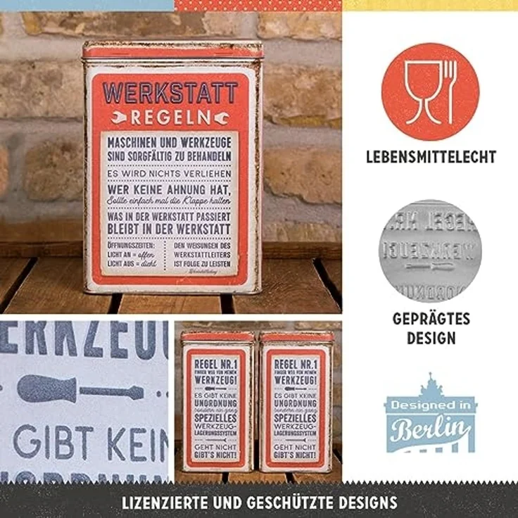 Nostalgic-Art Vorratsdose Metall Kaffeedose Blechdose Müslidose - Werkstattregeln – Bild 3