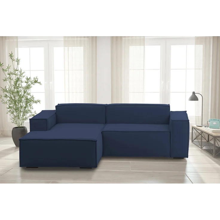 Dmora Sofa mit Halbinsel Alhoa, modulares 2-Sitzer-Sofa mit linker Halbinsel, modernes Stoffsofa, 100 % Made in Italy, 220 x 170 x 70 cm, Blau – Bild 2