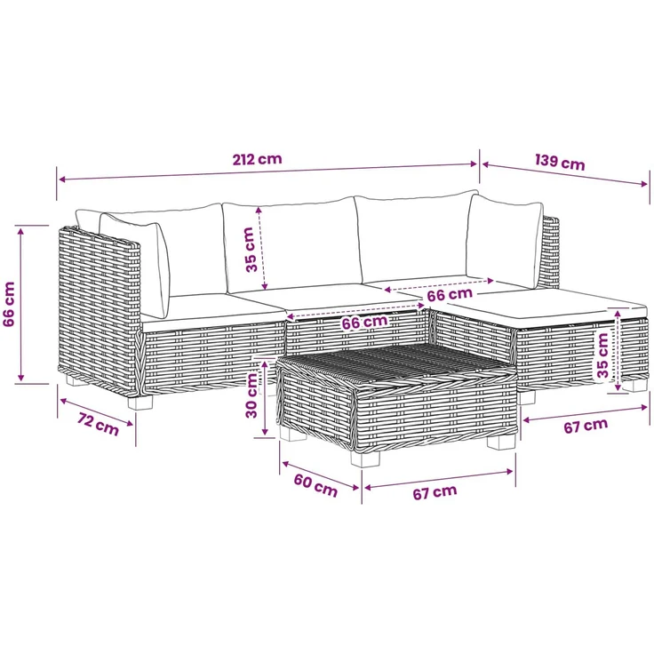 vidaXL 5 Stk. Rattan-Lounge-Set mit Kissen GENDT Naturrattan Natur 3429848 – Bild 11